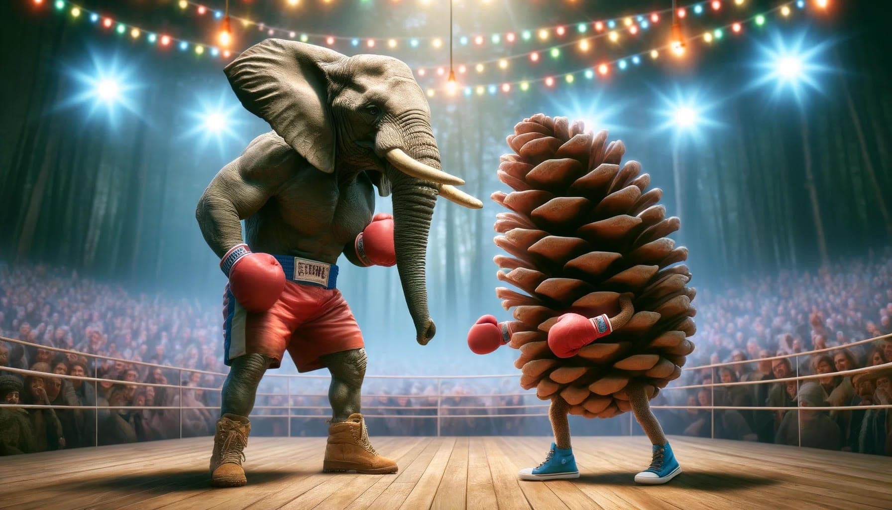 An elephant and a pinecone box in a ring (Together, PostgreSQL and pgvector are now faster and 75% cheaper than Pinecone.)