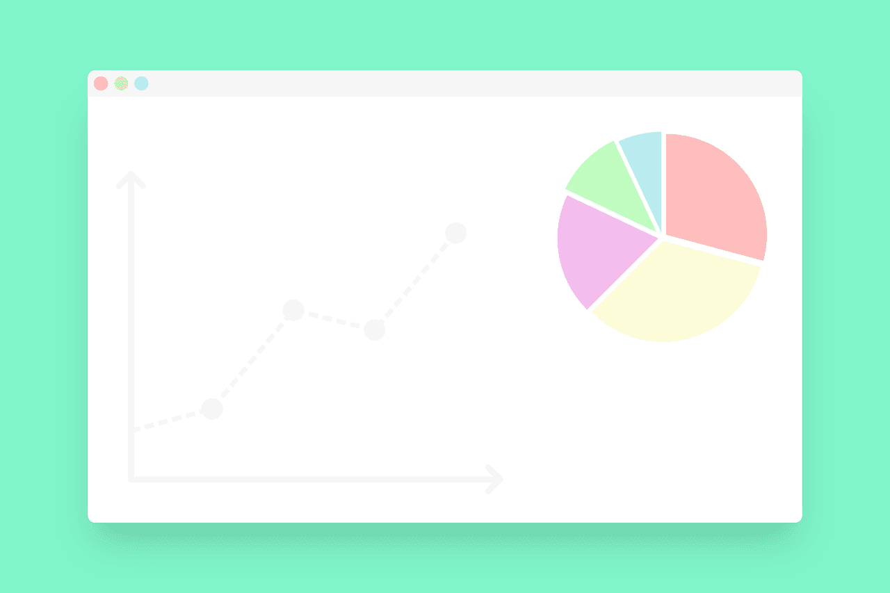 A line chart and a pie chart over a white background in a graphical user interface