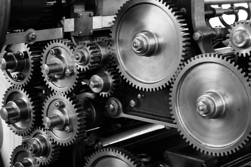 Several geared wheels in a machine