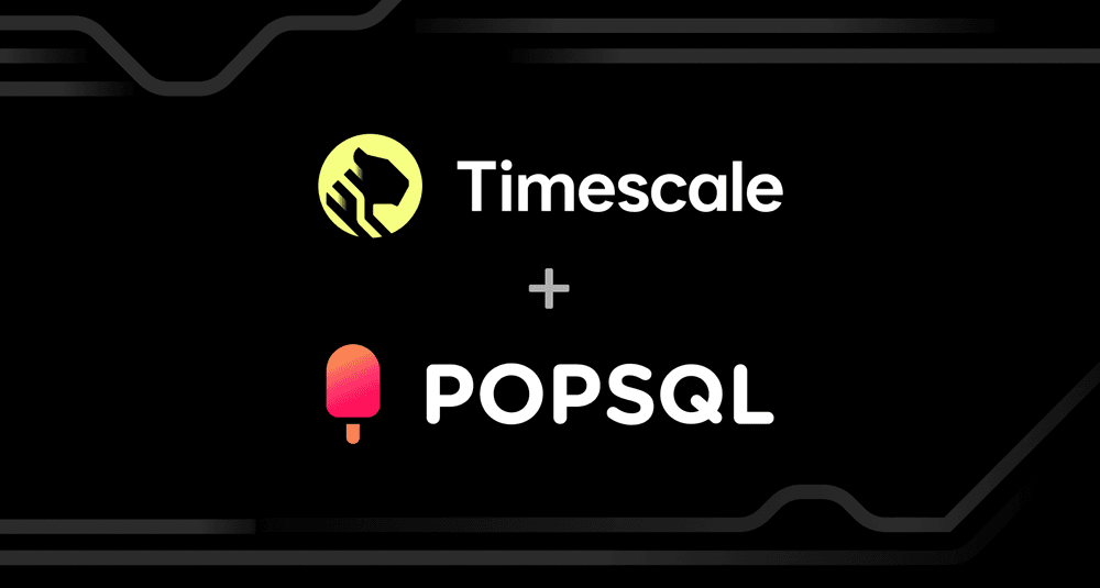 The Timescale and PopSQL logos with a plus sign between them