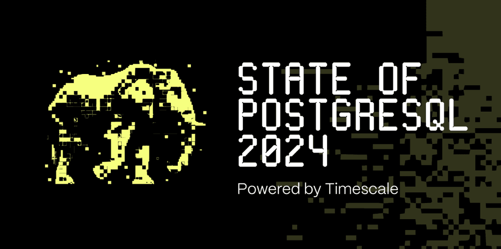 The 2024 State of PostgreSQL logo: a yellow, pixelated elephant.
