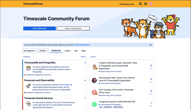 Screenshot of Timescale Community Forum page