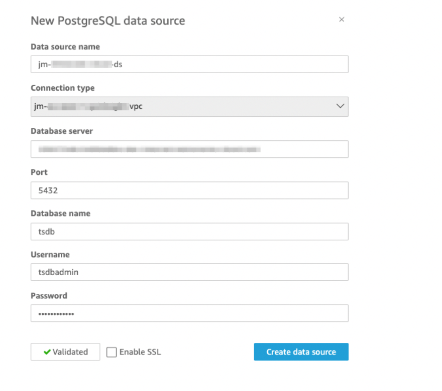 Creating a PostgreSQL data source