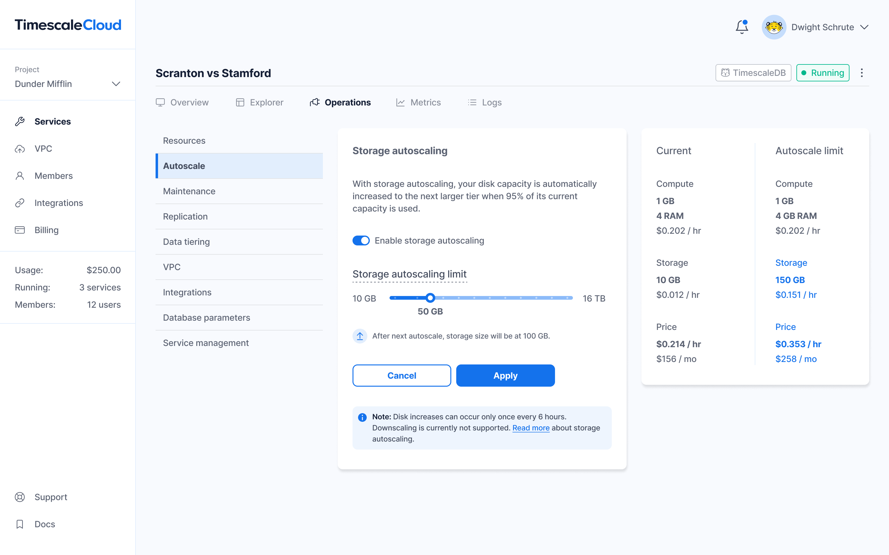 The Autoscale page of the new Timescale Cloud UI—built for a better developer experience