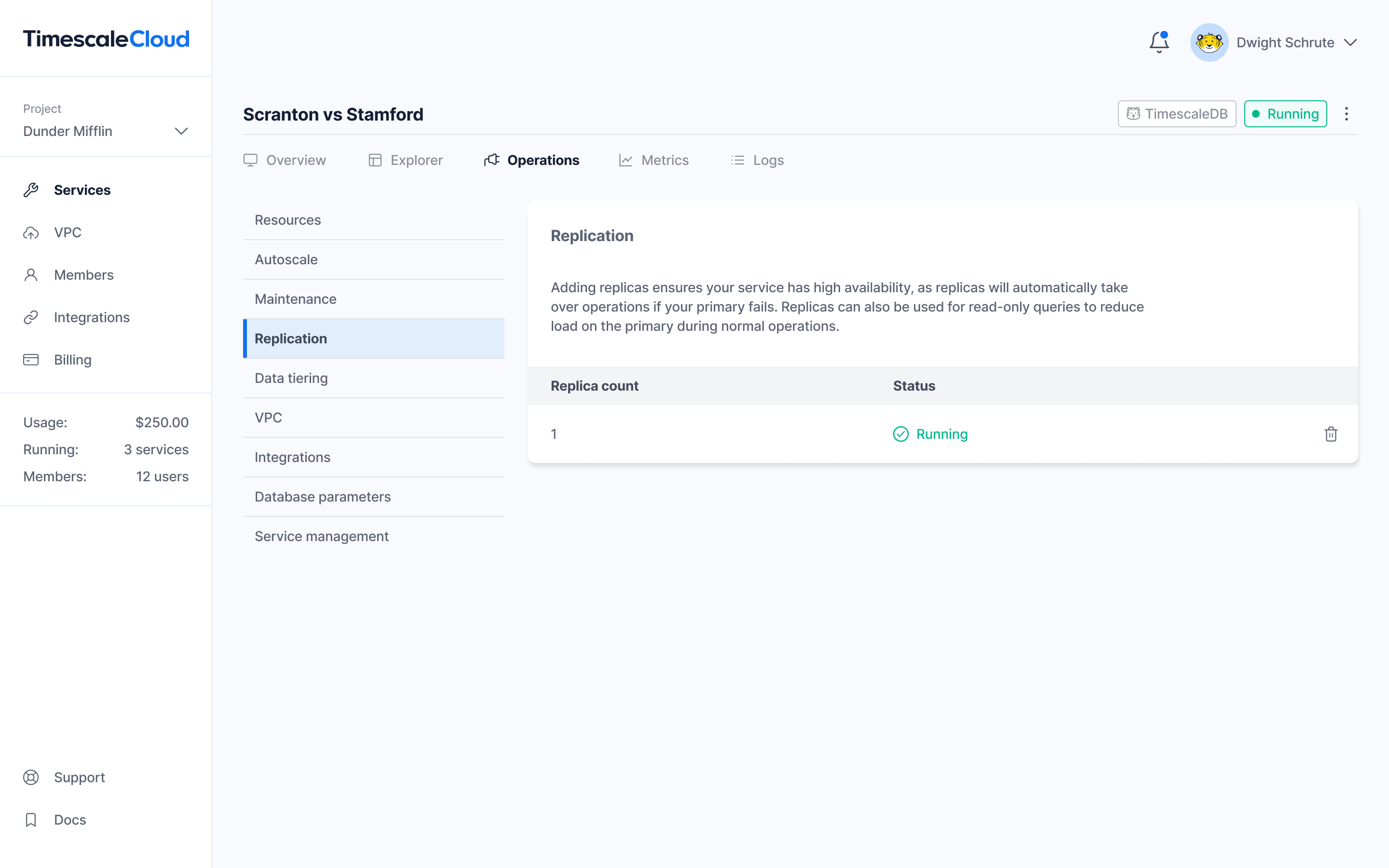 The Replication page of the new Timescale Cloud UI—built for a better developer experience