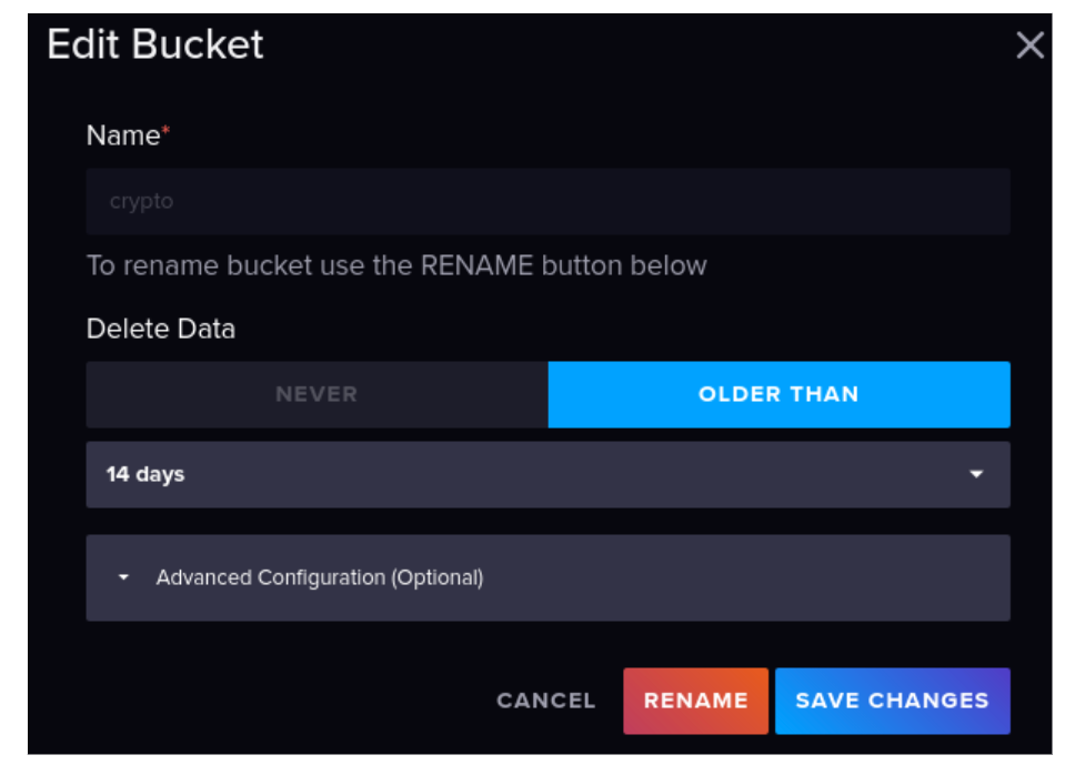 In InfluxDB you can change the data retention settings on a per-bucket basis on the UI